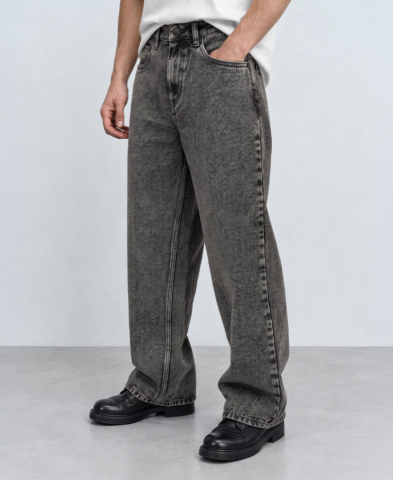 Charcoal Washed Baggy Fit Jeans