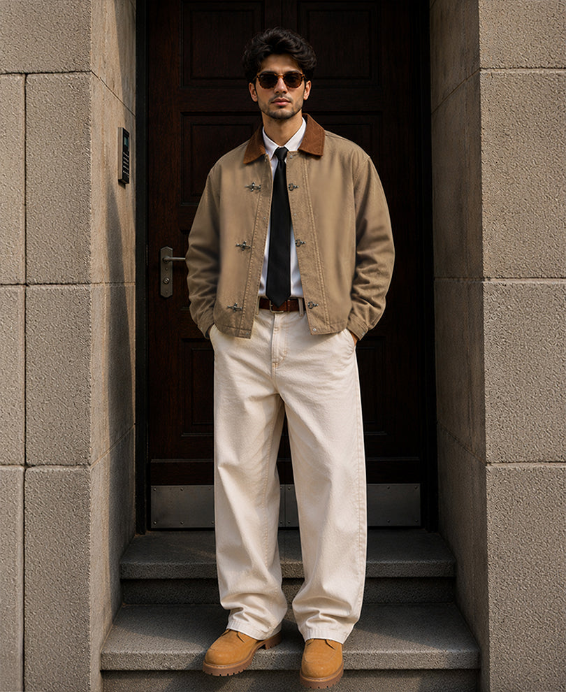 Light Brown Denim Jacket With Fireman Clasps