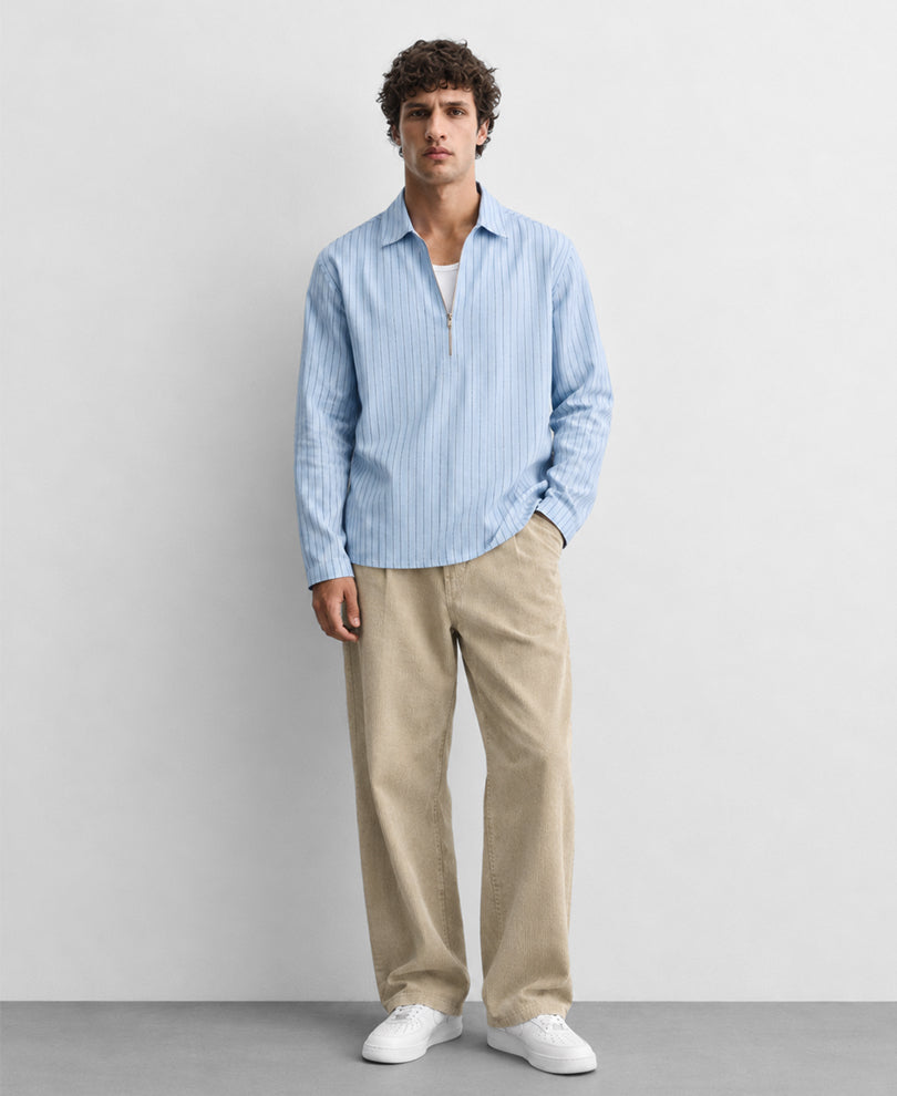 Blue Striped Zipper Shirt