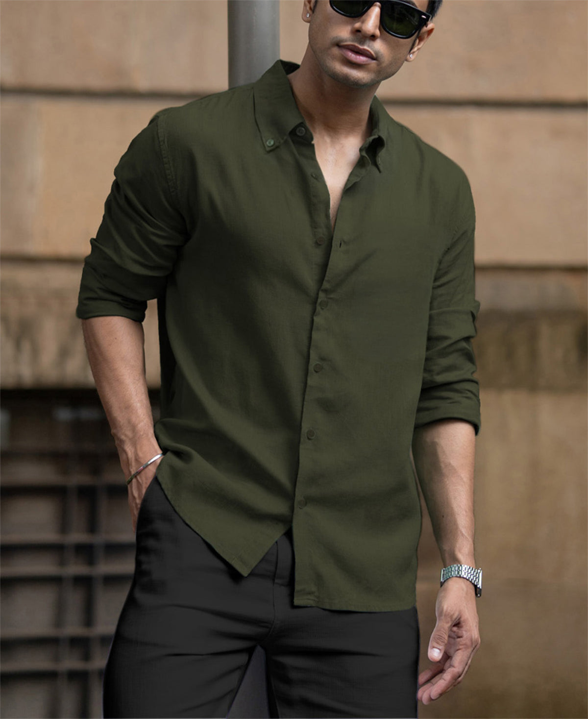 Olive Linen Blend Shirt
