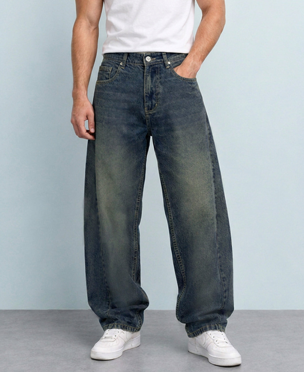 Mid Blue Barrel Fit Jeans