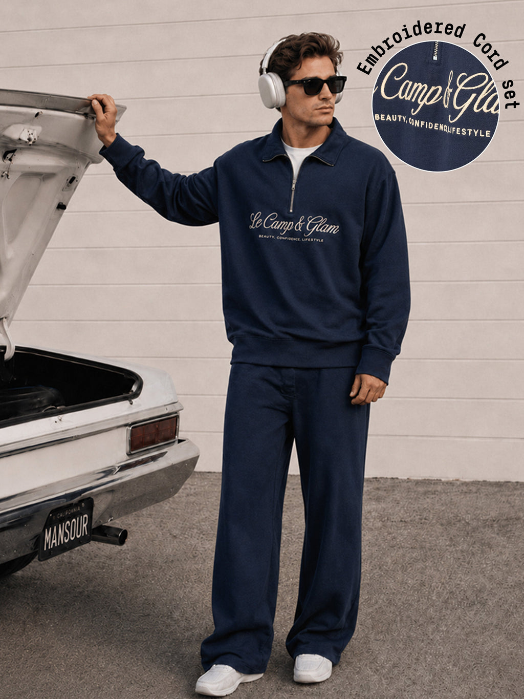 Blue Embroidered Zipper Cord Set
