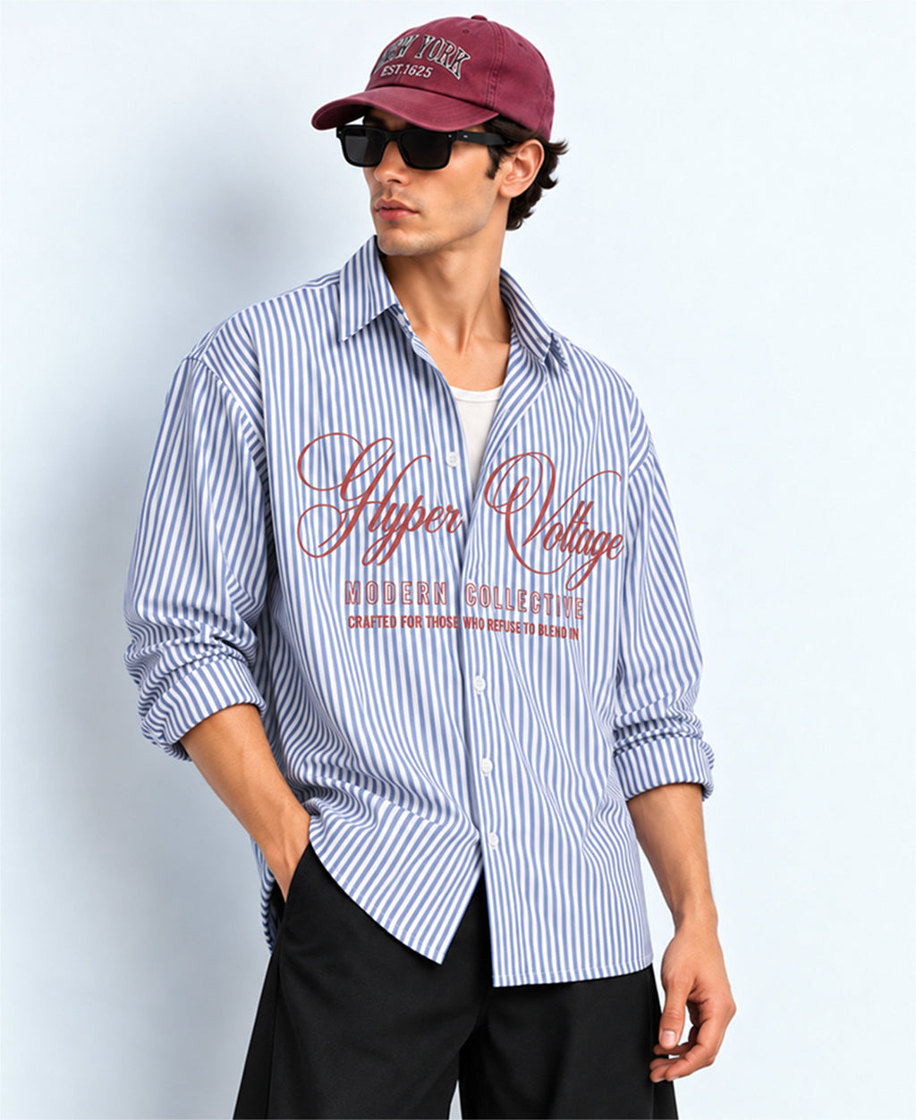 Blue Stripe Printed Cotton Shirt 100% Cotton