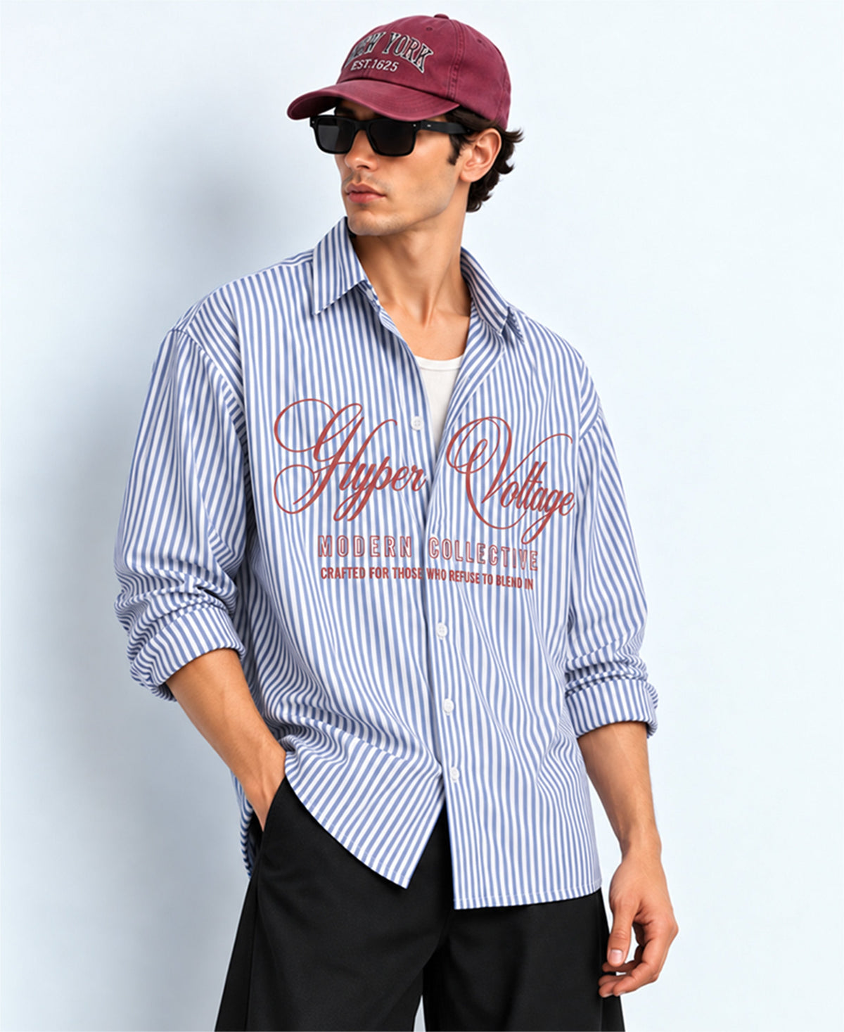 Blue Stripe Printed Cotton Shirt 100% Cotton