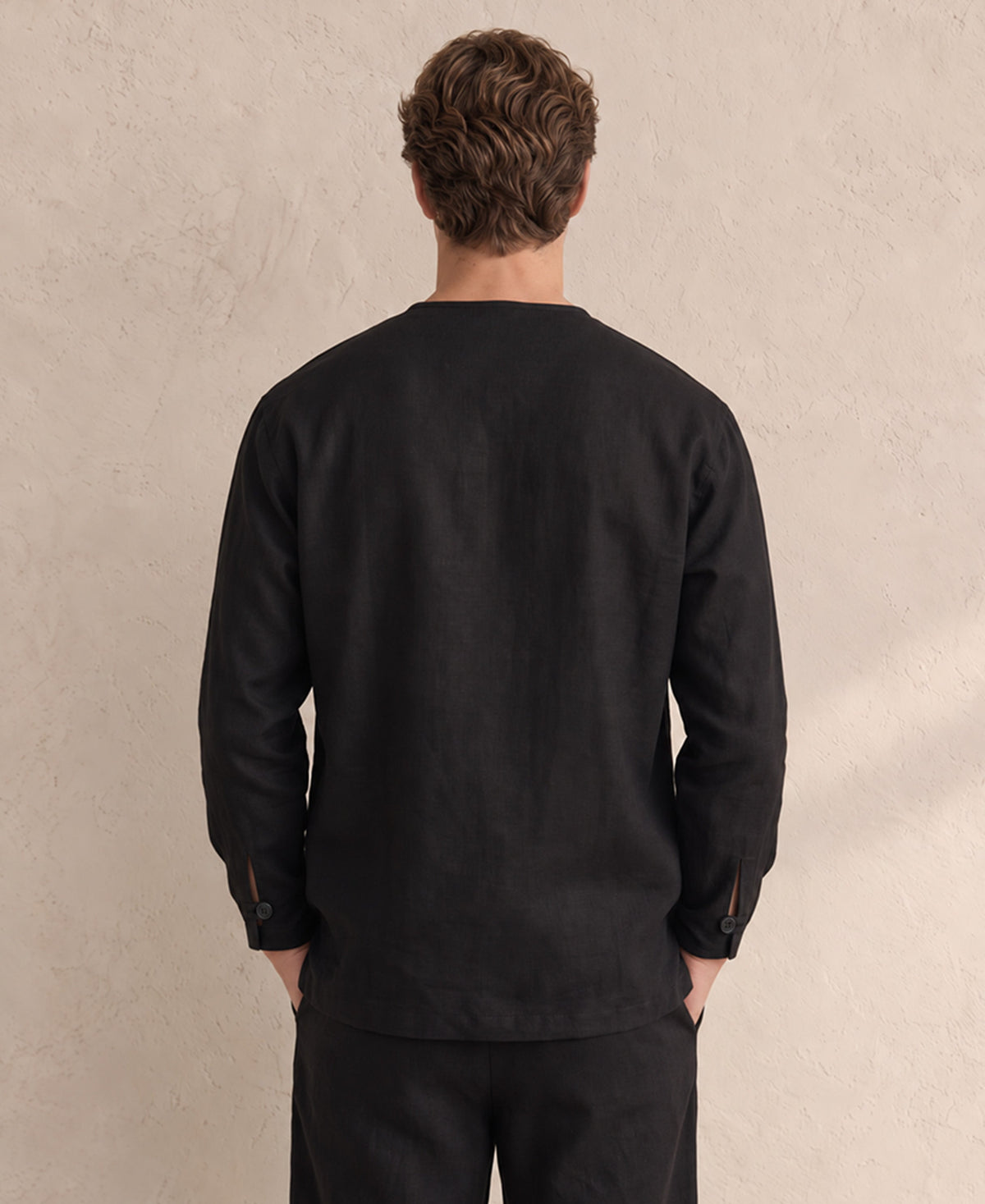 Black Contrast Embroidered Kurta Shirt