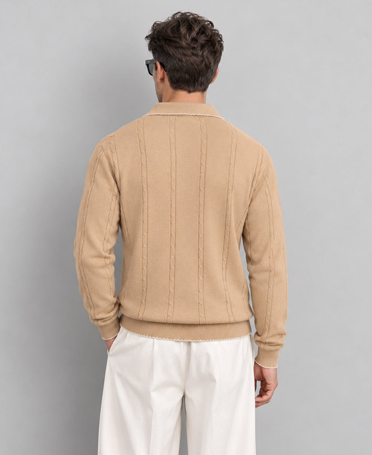 Beige Cable Knit T-Shirt 100% Cotton