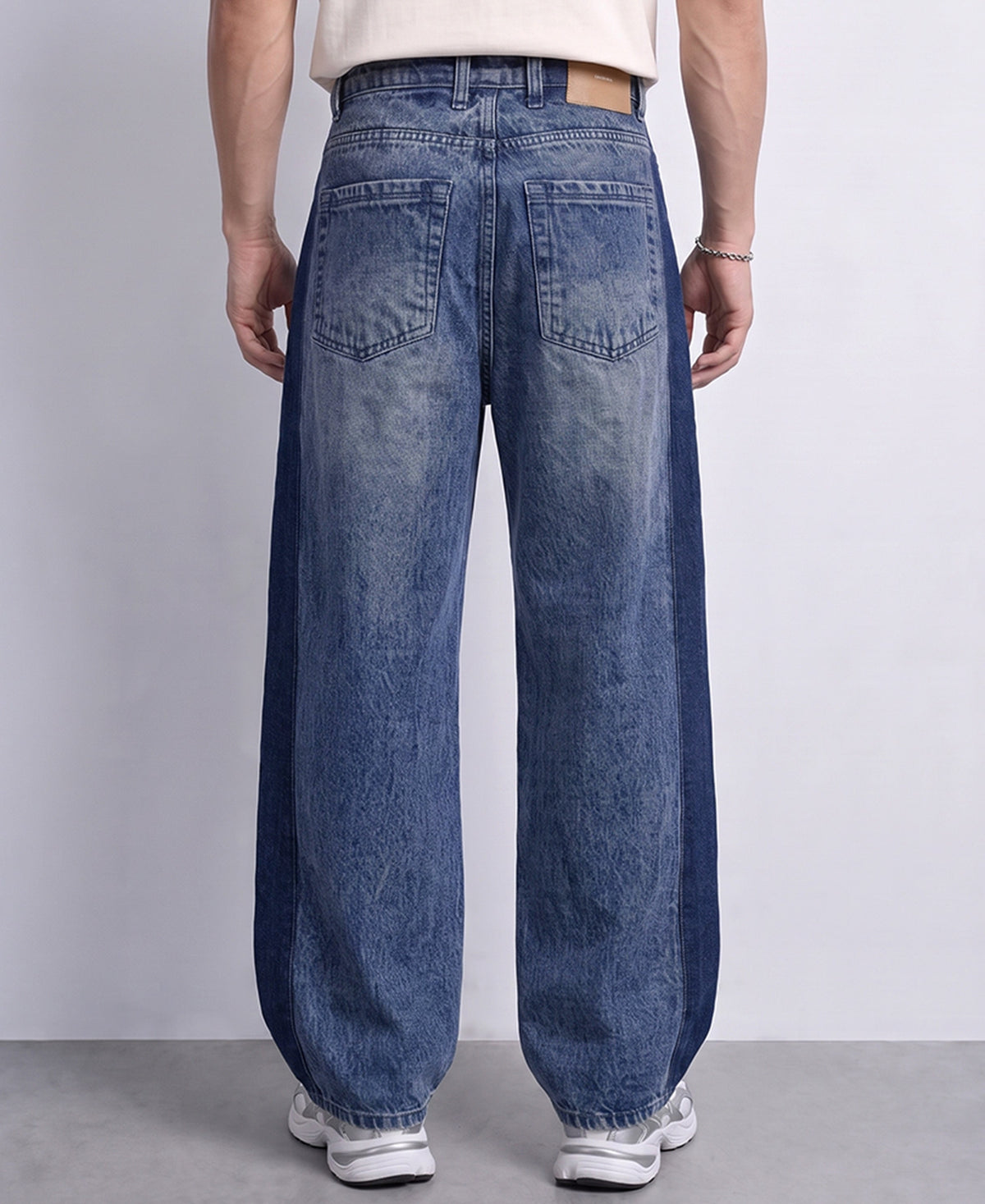 Dark Blue Panelled Baggy Jeans