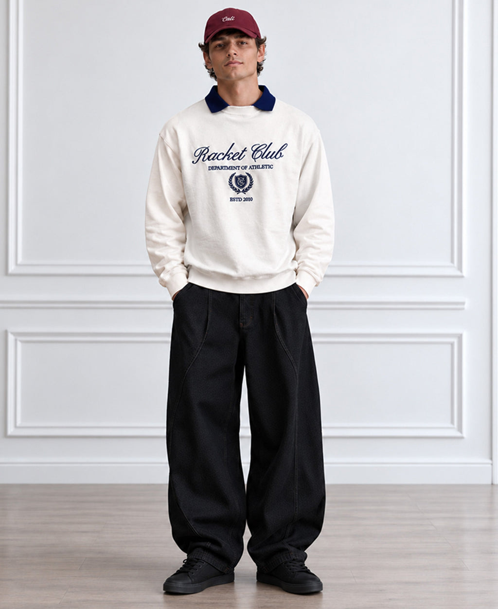 White Contrast Collar Embroidered T-Shirt 100% Cotton