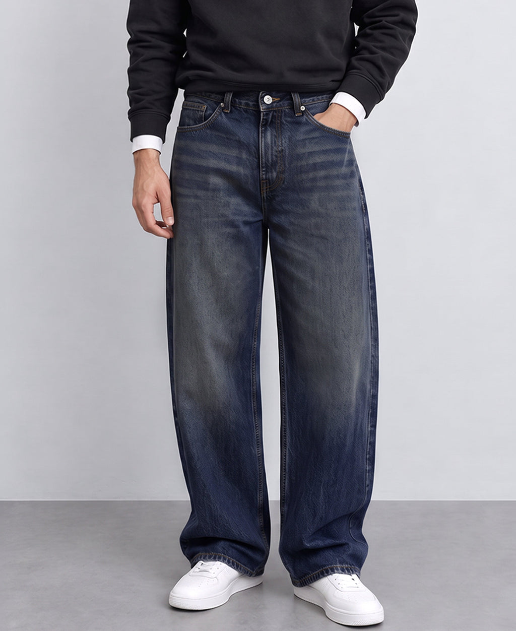 Mid Blue Washed Baggy Fit Jeans