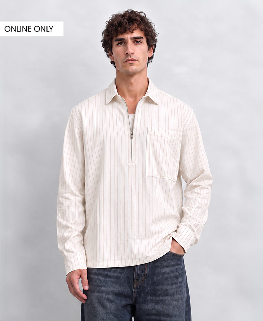 White Striped Zipper Shirt