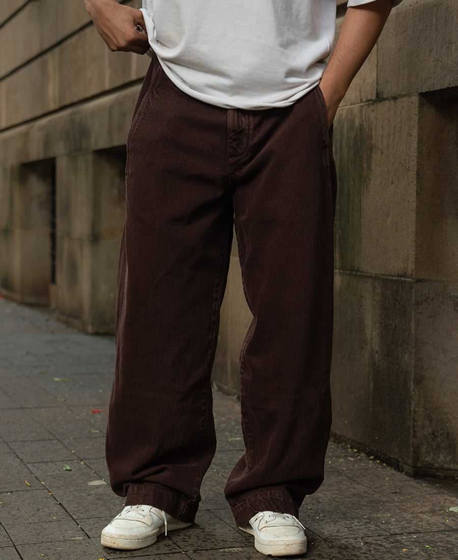 Brown Washed Barrel Fit Jeans