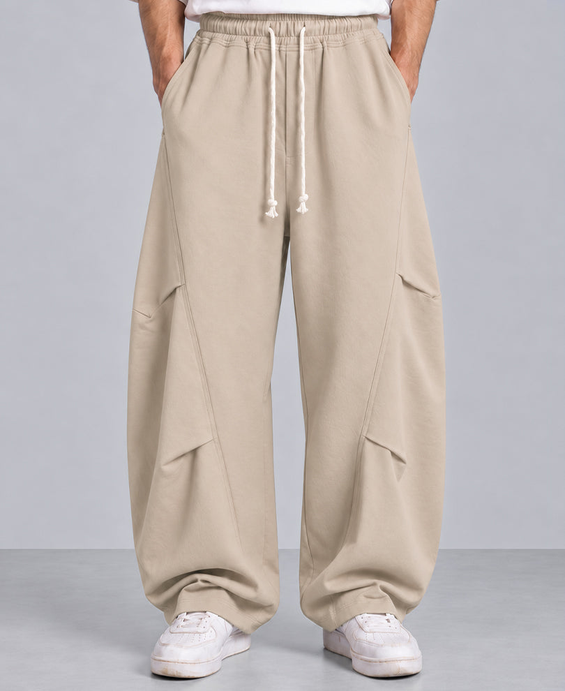 Beige Barrel Fit Panelled Trackpants
