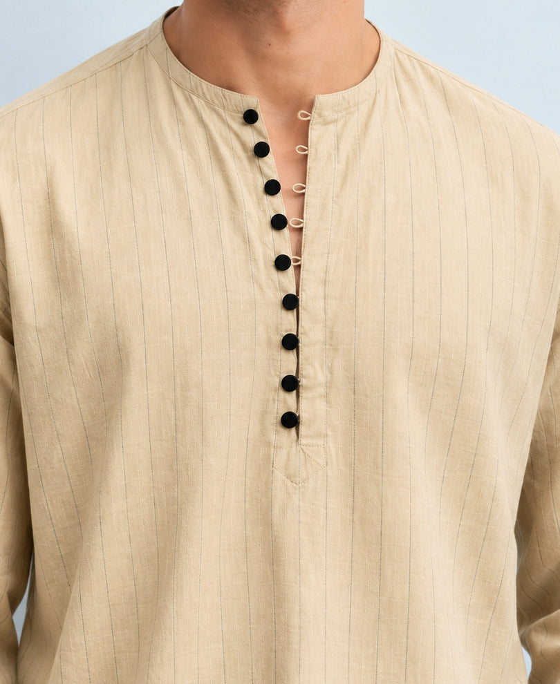 Beige Striped Kurta Shirt