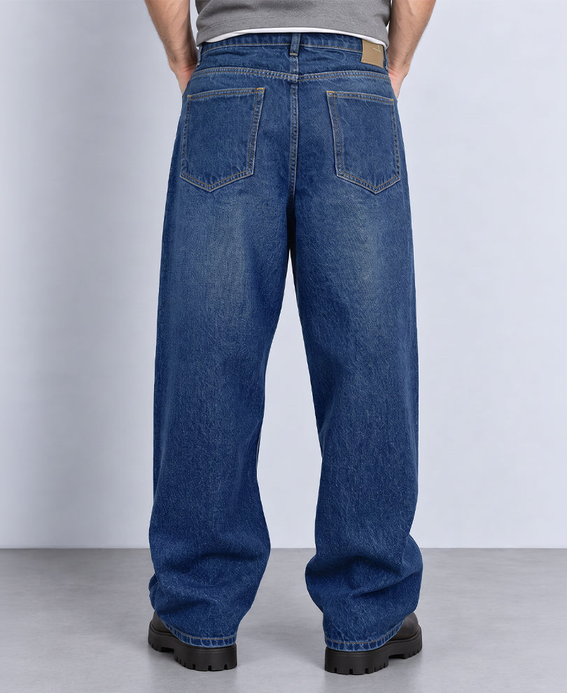 Blue Washed Paneled Denim Jeans