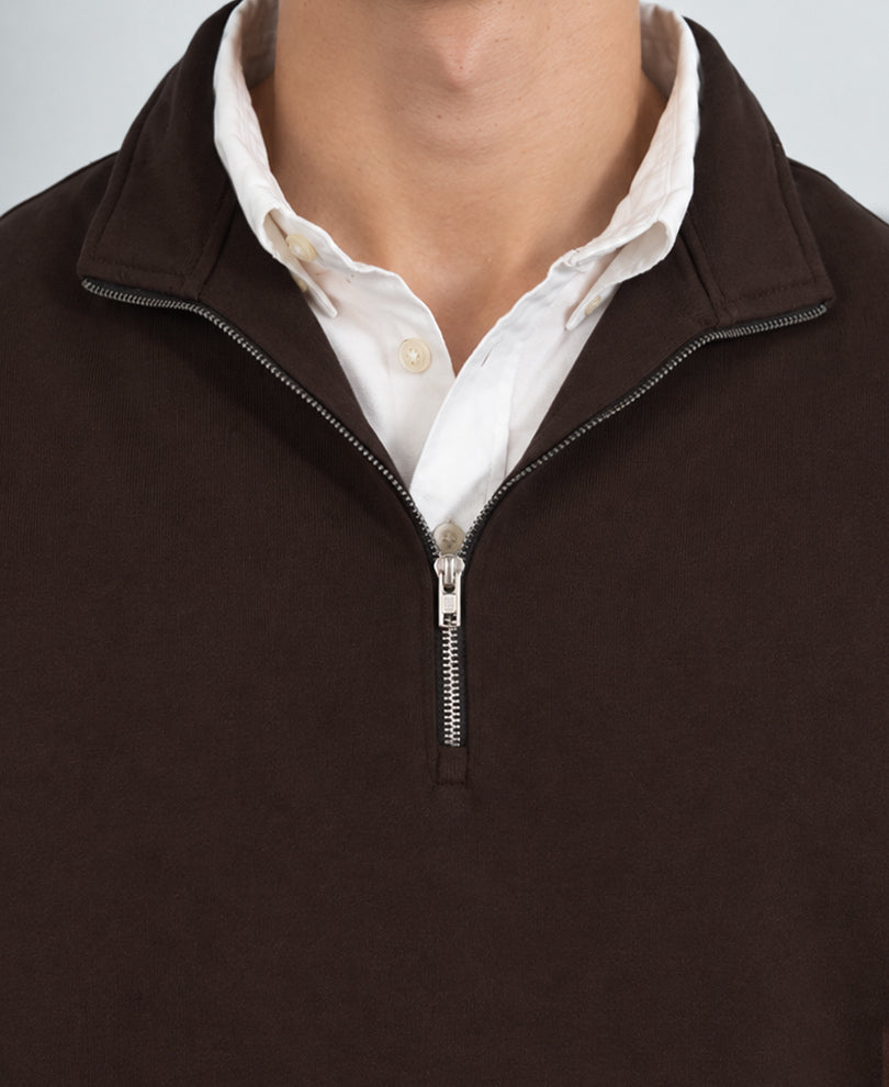 Brown Double Collared Zipper T-Shirt