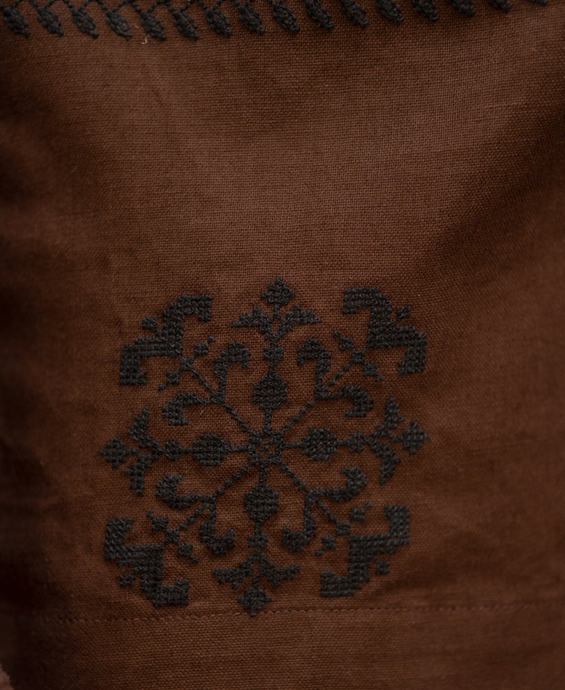 Brown Embroidered Shirt 100% Cotton