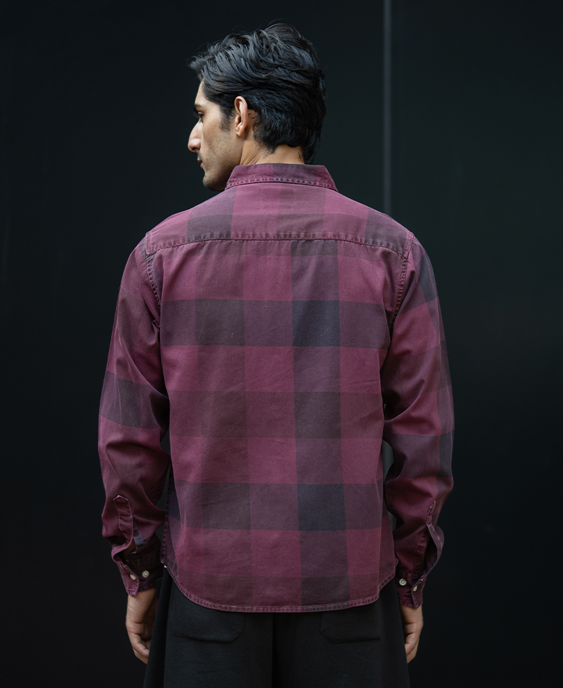 Burgundy Overdyed Checks Shirt 100% Cotton