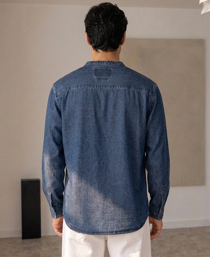 Blue Washed Denim Kurta Shirt