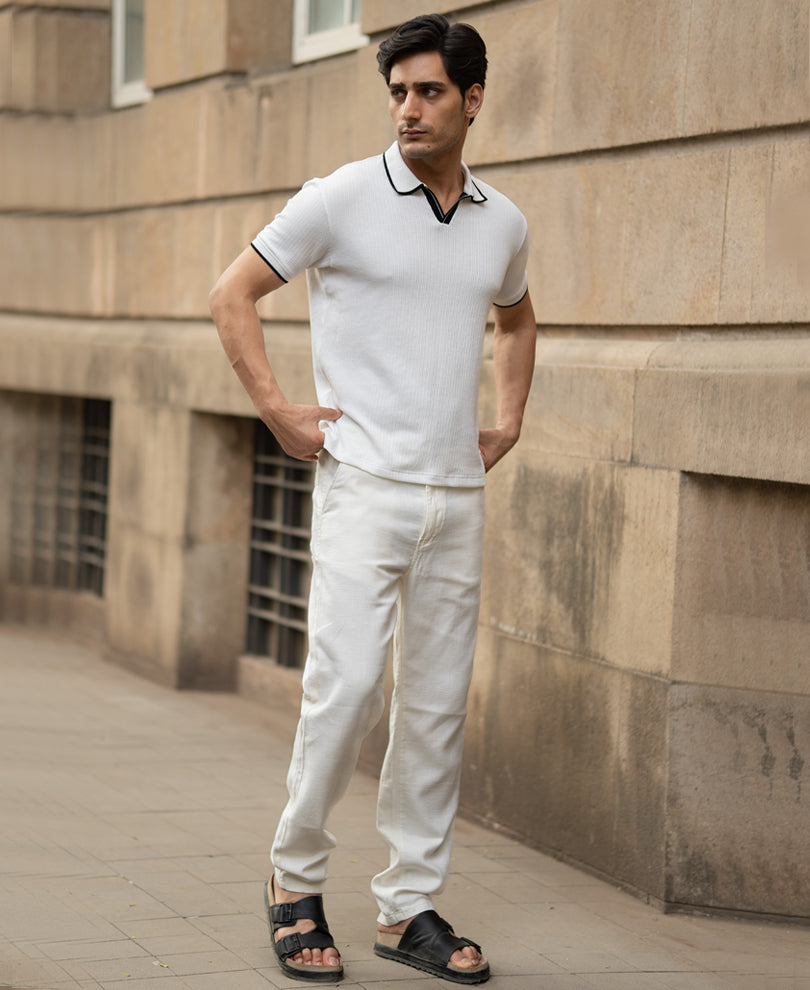 Off White Contrast Polo T-Shirt