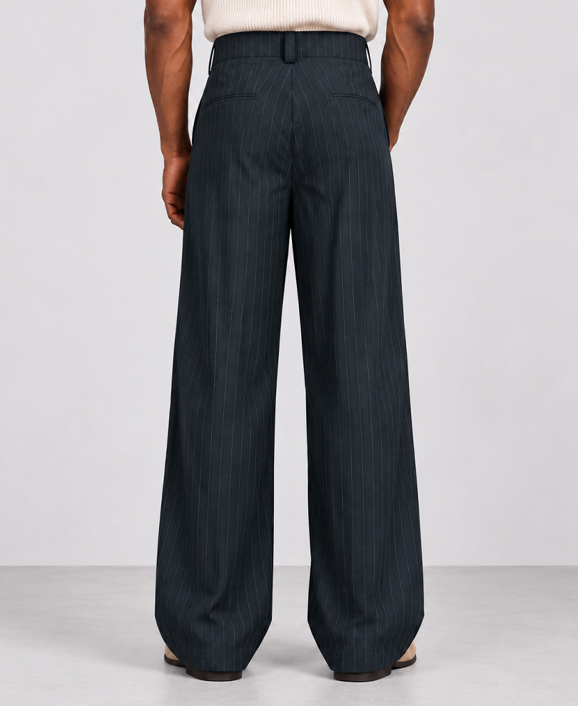 Navy Pleated Tailored Trousers