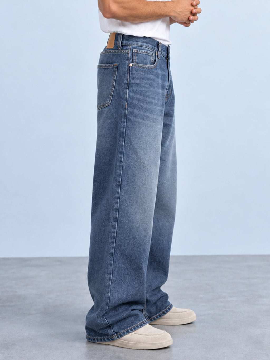 Mid Blue Washed Baggy Fit Jeans
