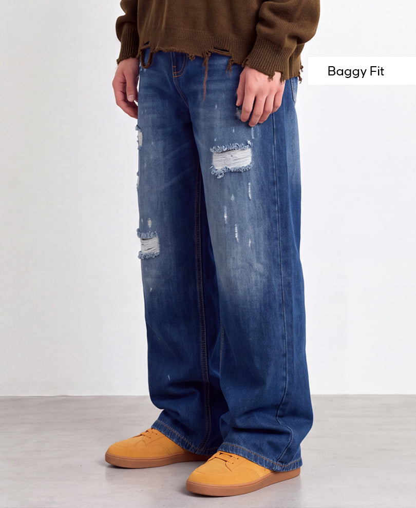 Blue Distressed Baggy Jeans