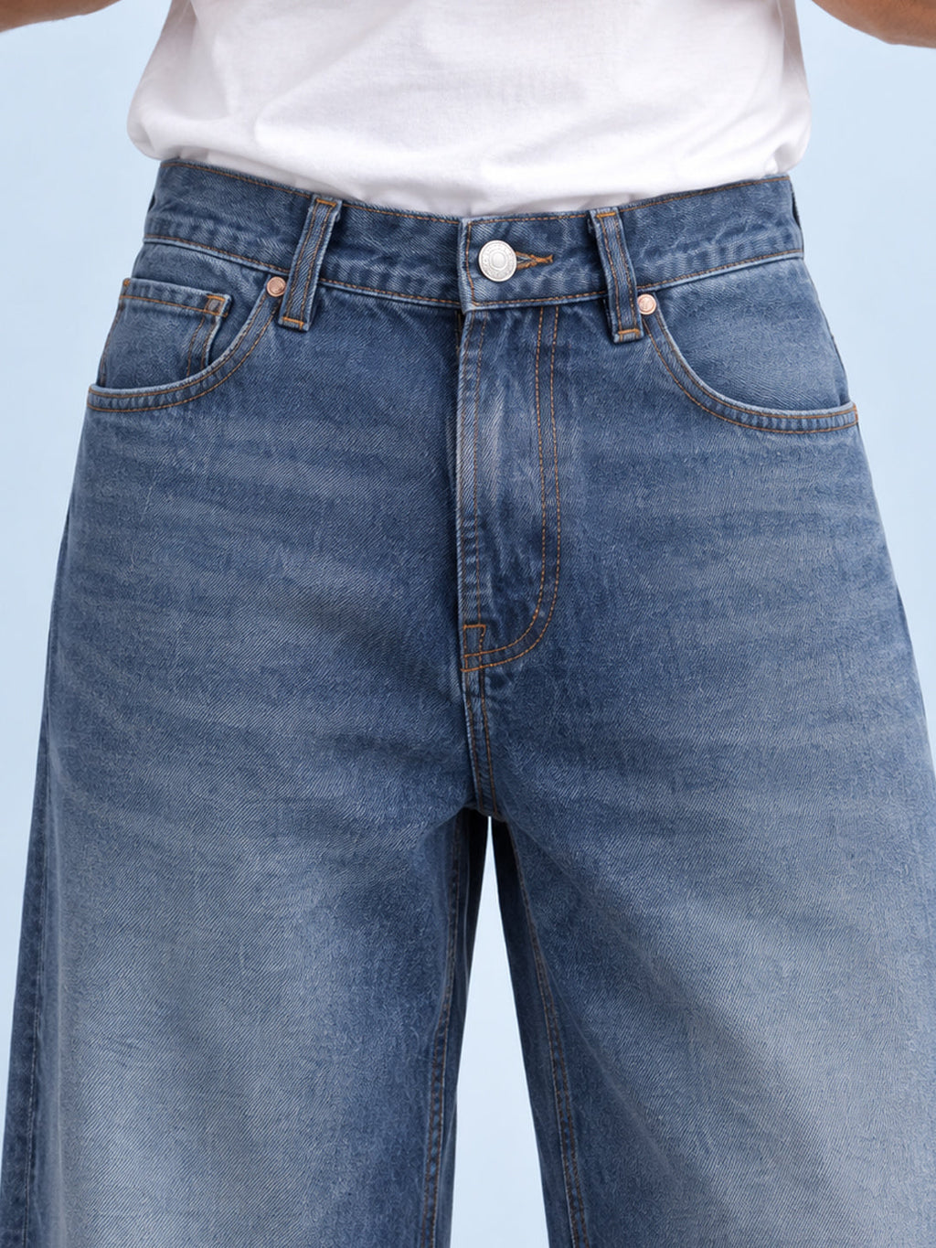 Mid Blue Washed Baggy Fit Jeans