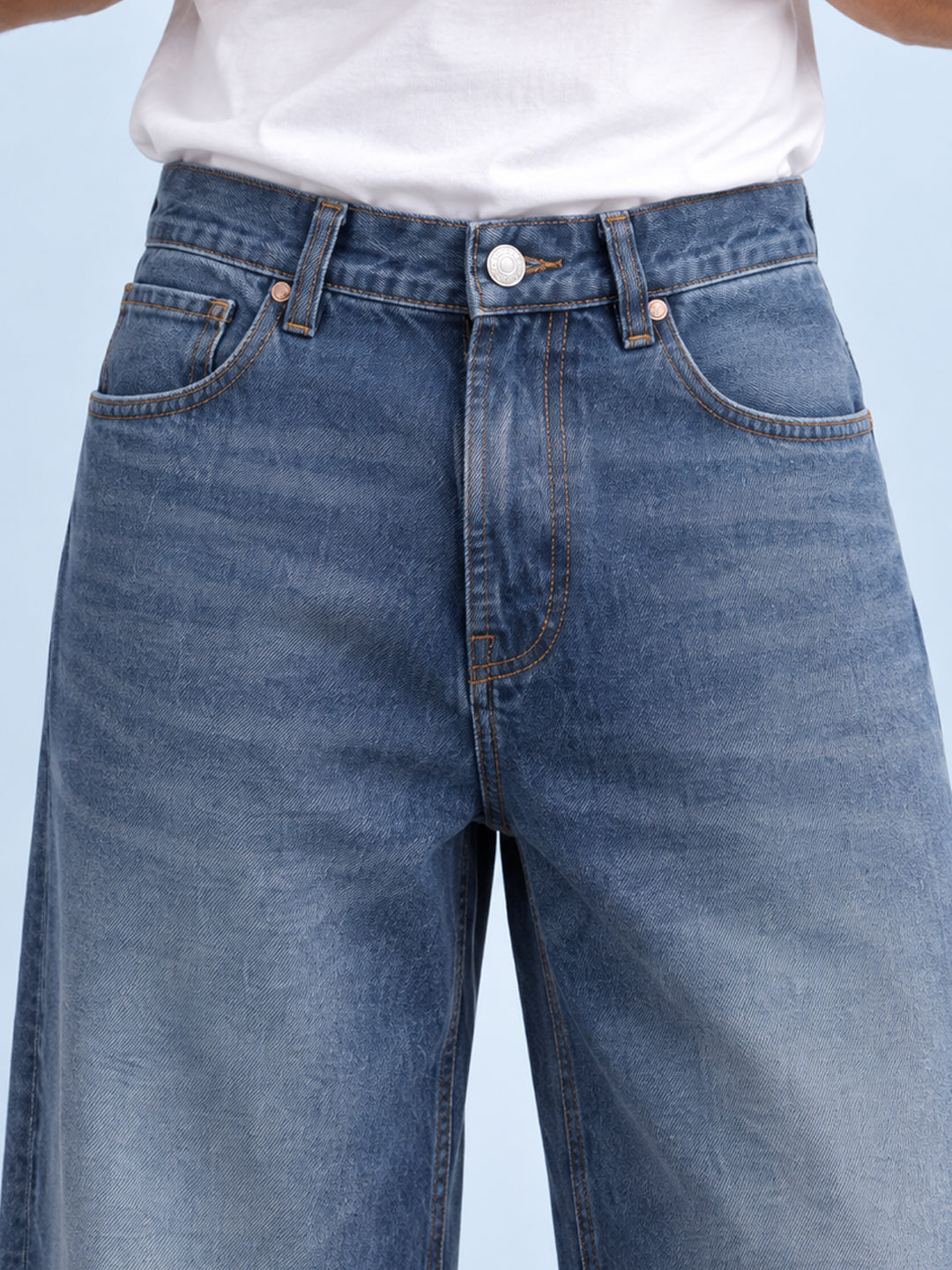 Mid Blue Washed Baggy Fit Jeans