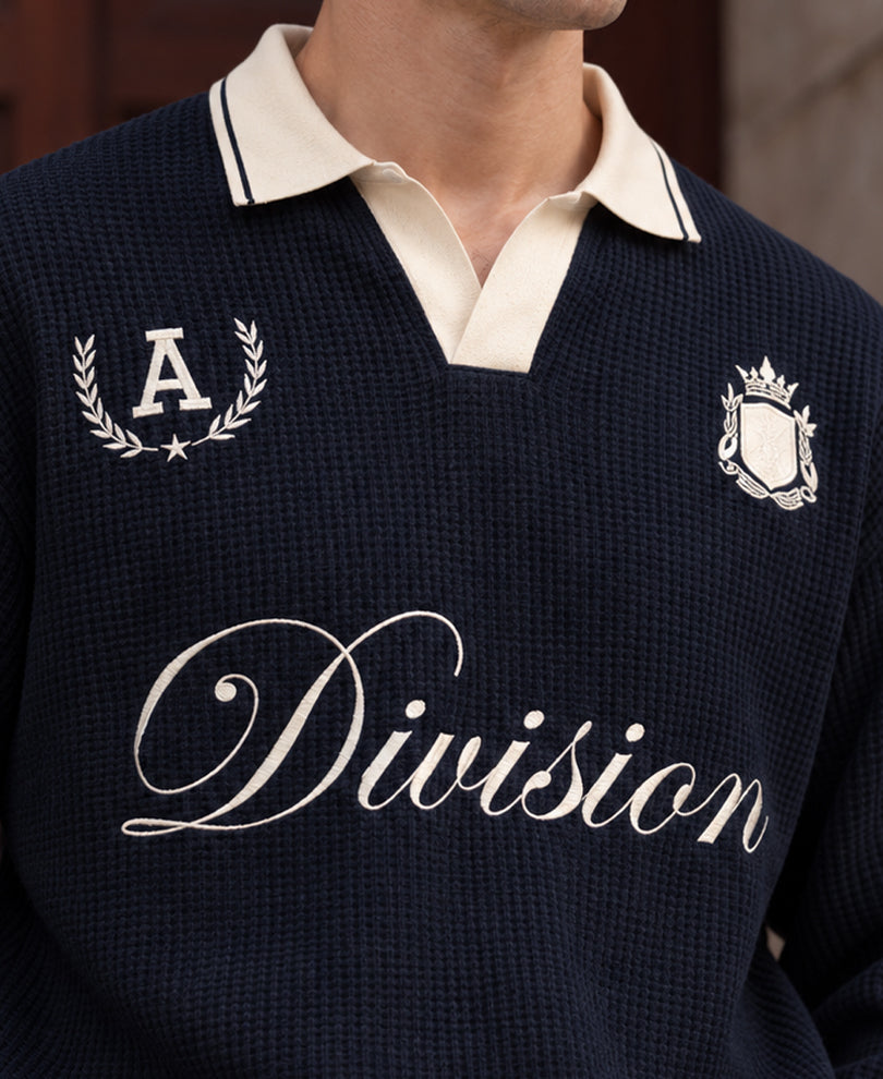 Navy Embroidered Structured T-Shirt