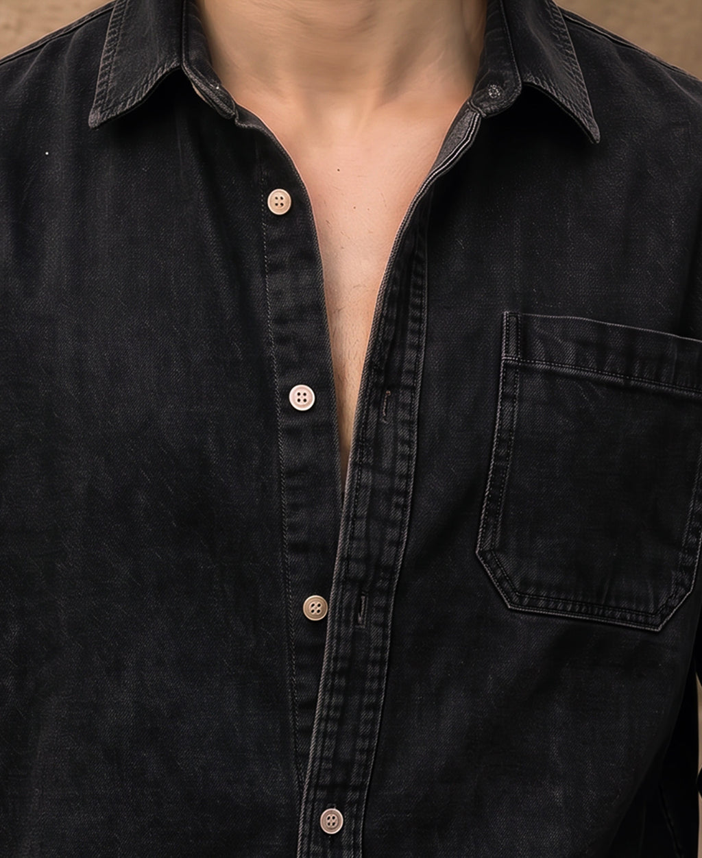 Black Washed Lightweight Denim Shirt