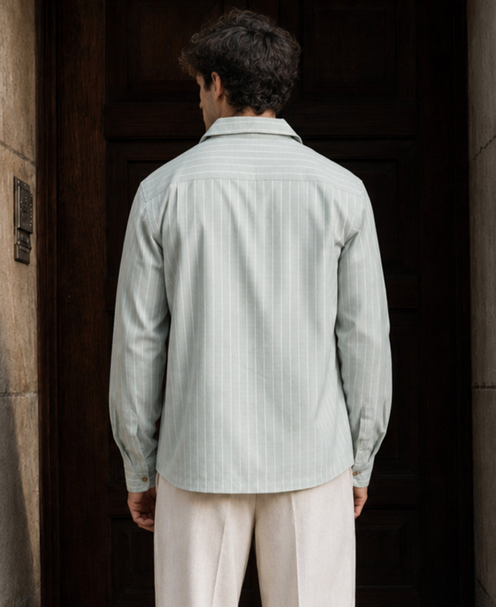 Sage Embroidered Stripe Shirt 100% Cotton