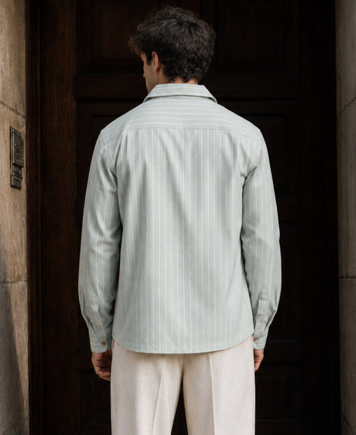 Sage Embroidered Stripe Shirt 100% Cotton
