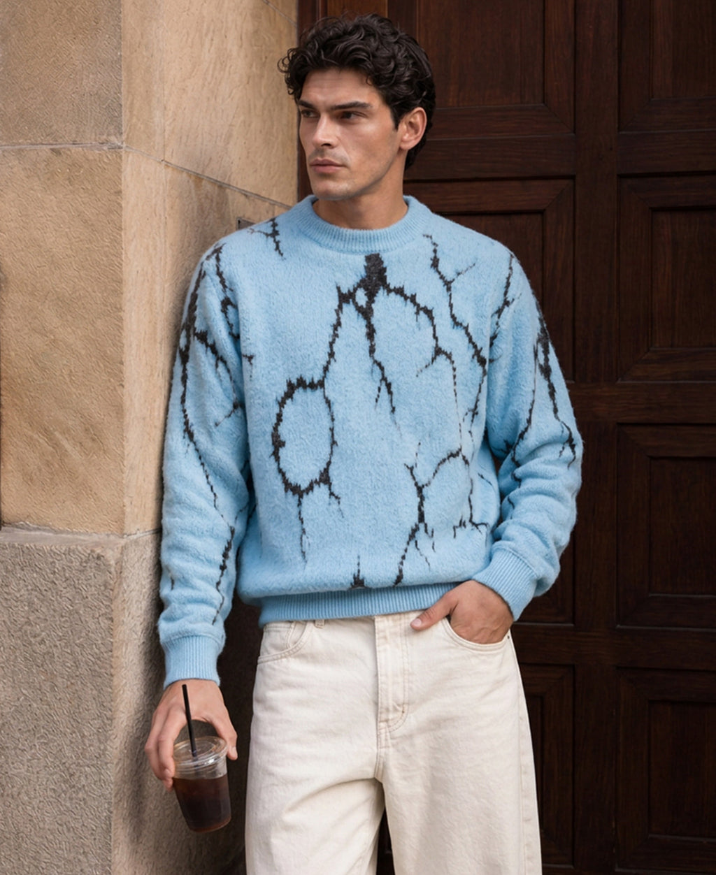 Light Blue Abstract Fuzzy Sweater