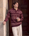 Wine Geometric Jacquard Cotton T-Shirt