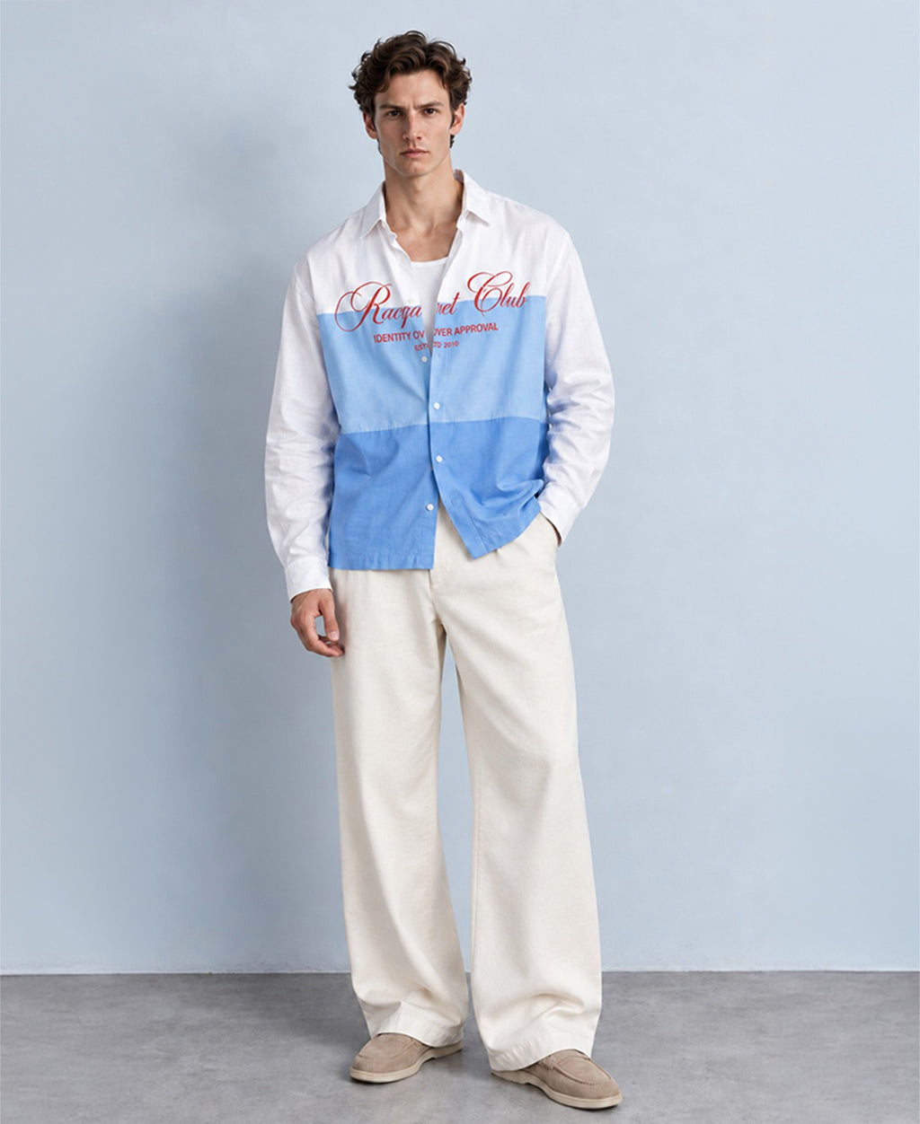 Blue Panelled Printed Shirt