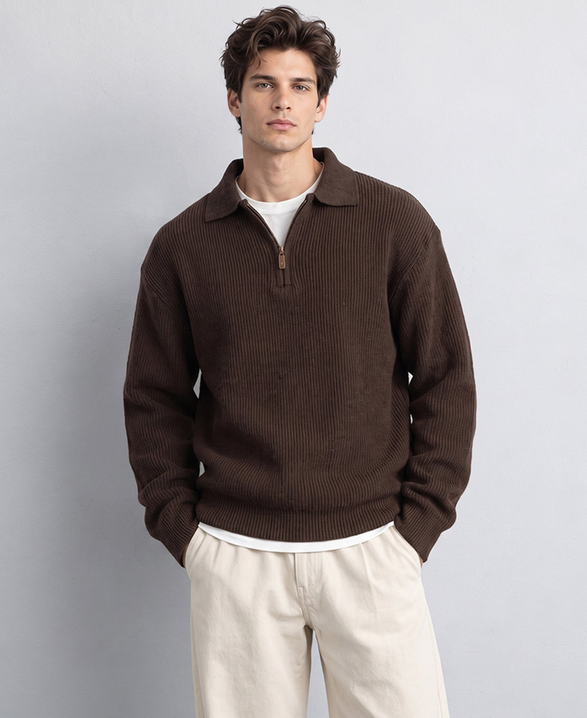 Brown Zipper Sweater