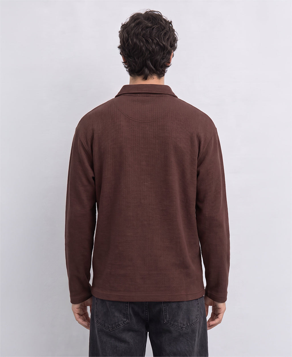 Coffee Brown Structured Zipper T-Shirt