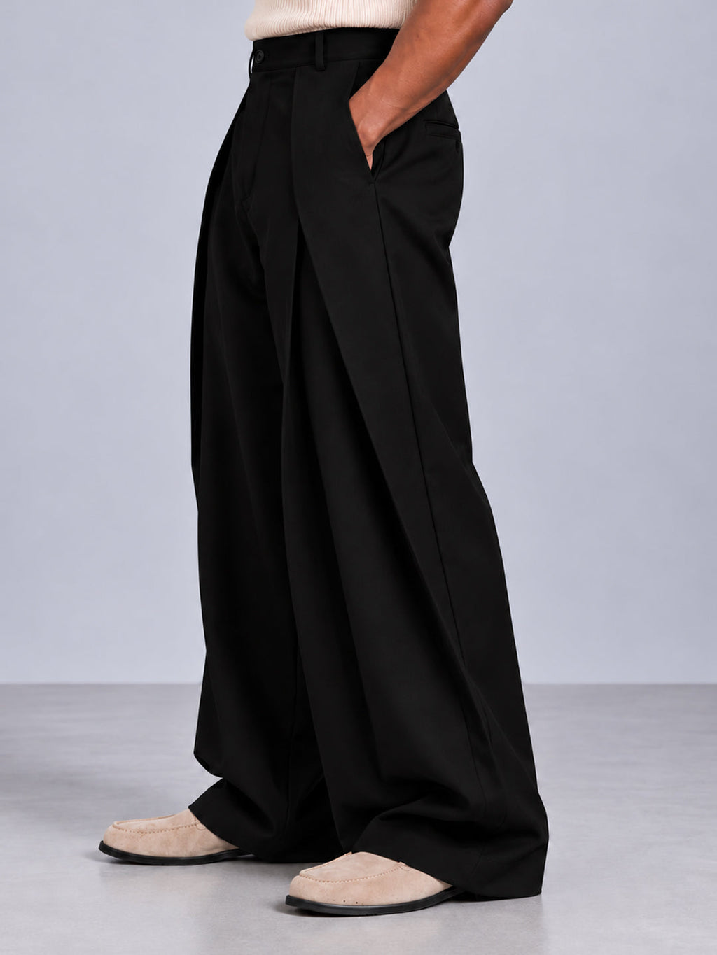 Black Cross Pleat Baggy Trouser