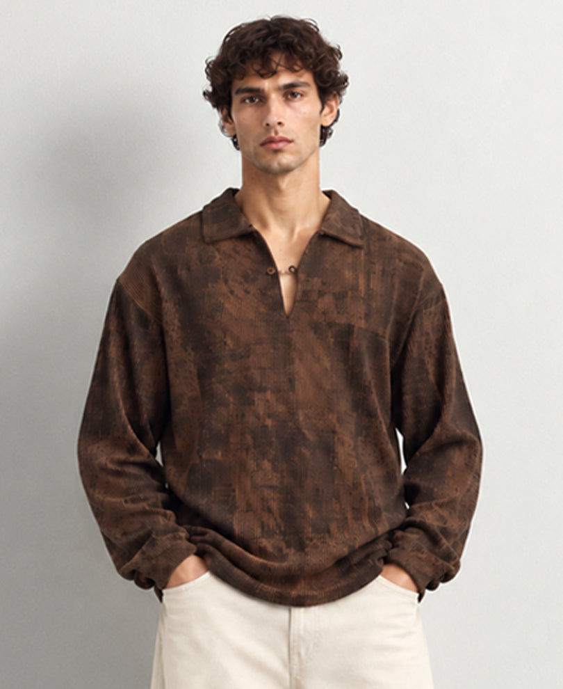 Brown Abstract Print Polo T-Shirt