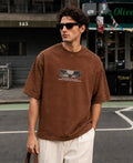 Brown Gothic Print Washed T-Shirt 100% Cotton
