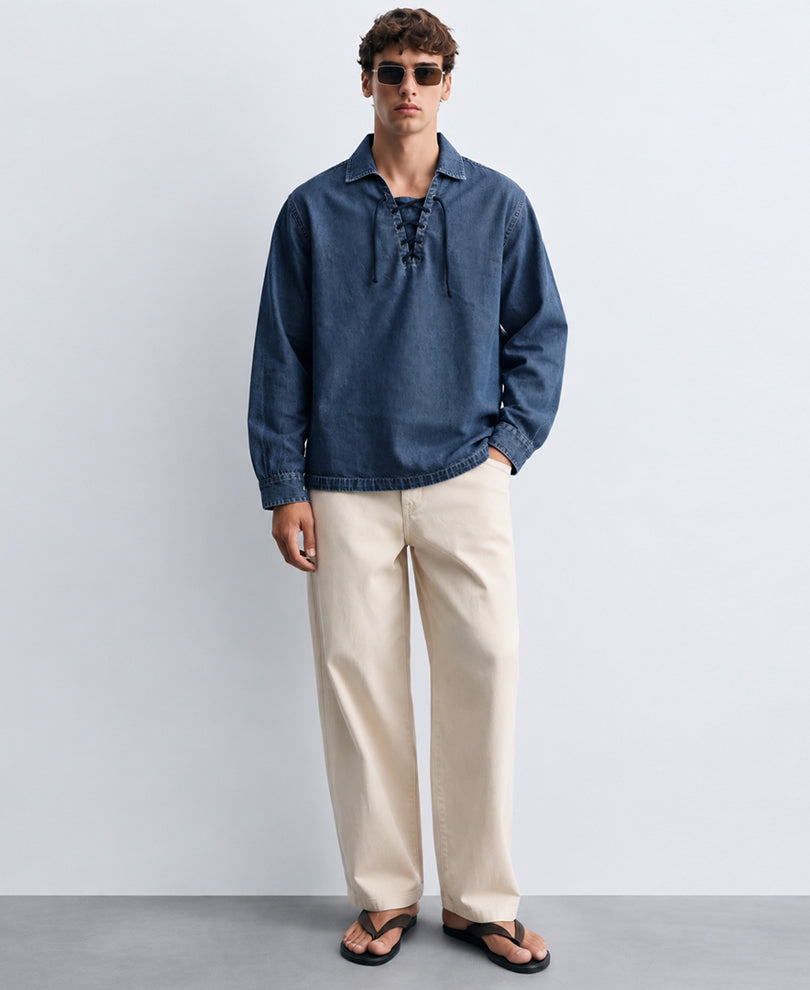 Mid Blue Denim Kurta Shirt