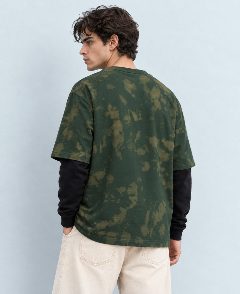 Olive Tie-Dye Print Doctor Sleeve T-Shirt 100% Cotton