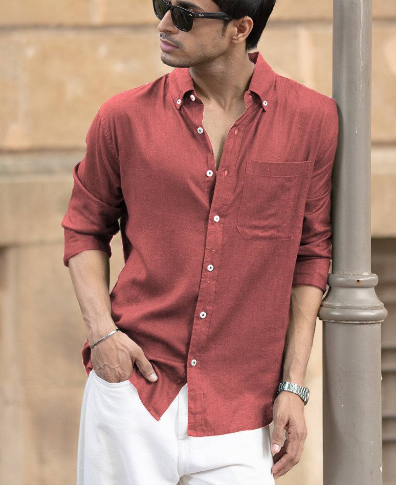 Brick Linen Blend Shirt