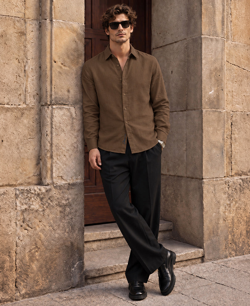 Brown 100% Linen Shirt