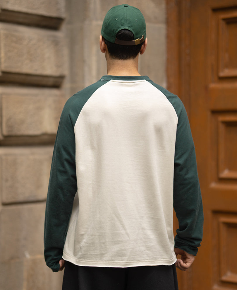 Off White & Teal Raglan T-Shirt 100% Cotton