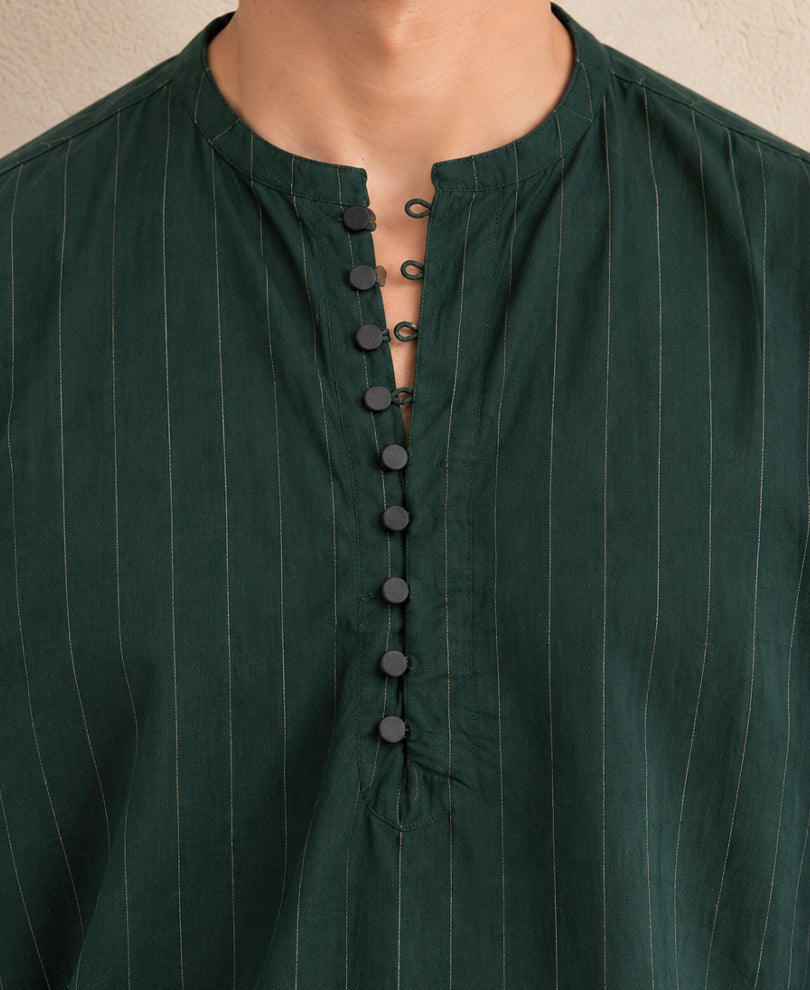Green Striped Kurta Shirt