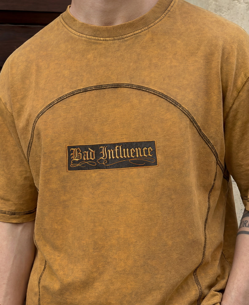 Dark Mustard Panelled Washed T-Shirt 100% Cotton