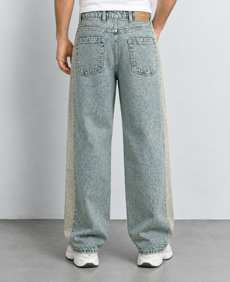 Blue Panelled Baggy Jeans