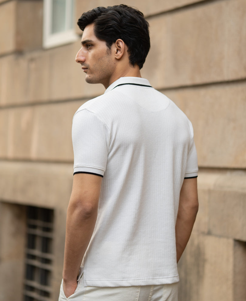 Off White Contrast Polo T-Shirt