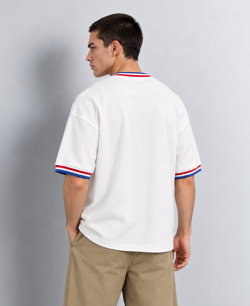 White Knit Baseball Shirt